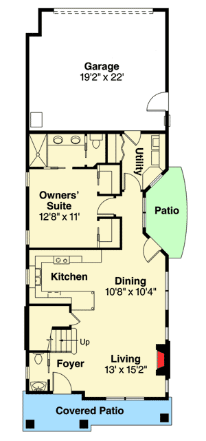 Plan 72785DA: Narrow 3 Bed Townhouse Plan - Floor Plan - Main Level - Craftsman, Northwest