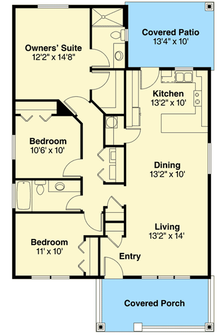Plan 72803DA: 3 Bed Cottage with Detached Garage - 1275 Sq Ft - Floor Plan - Main Level - Cottage, Country, Craftsman, Rustic, Vacation