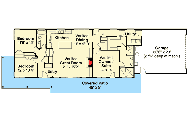 Plan 72806DA: Narrow Lot 3 Bed Ranch Home Plan - Floor Plan - Main Level - Ranch