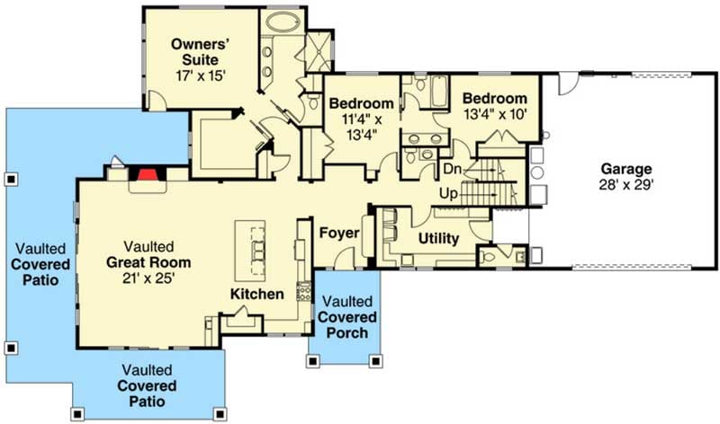 Plan 72815DA: Sticks and Struts Craftsman Ranch - Floor Plan - Main Level - Craftsman, Mountain, Northwest, Ranch