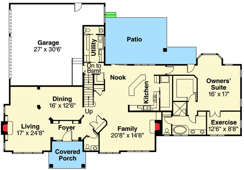 Plan 72830DA: Owners Suite with Private Exercise Room - Floor Plan - Main Level - Northwest, Traditional