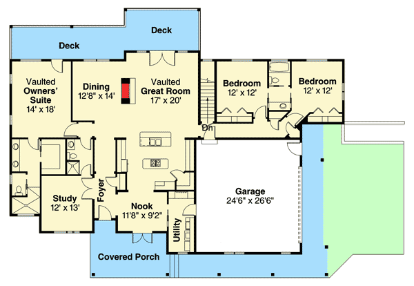 Plan 72837DA: 3 Bed Country Ranch for a Sloping Lot - Floor Plan - Main Level - Country, Ranch