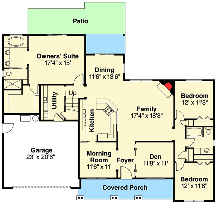 Plan 72842DA: 3 Beds and a Plus-Sized Bonus Room - Floor Plan - Main Level - Craftsman, Northwest