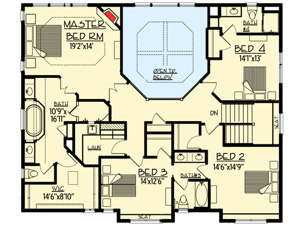 Plan 73342HS: Craftsman Beauty With 2-Story Great Room - 3454 Sq Ft - Floor Plan - 2nd Floor - Craftsman, New American, Northwest, Traditional