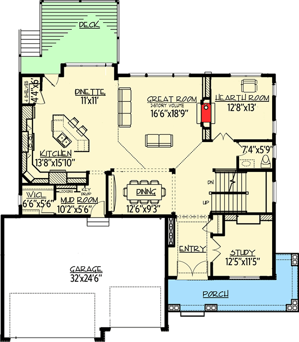 Plan 73342HS: Craftsman Beauty With 2-Story Great Room - 3454 Sq Ft - Floor Plan - Main Level - Craftsman, New American, Northwest, Traditional