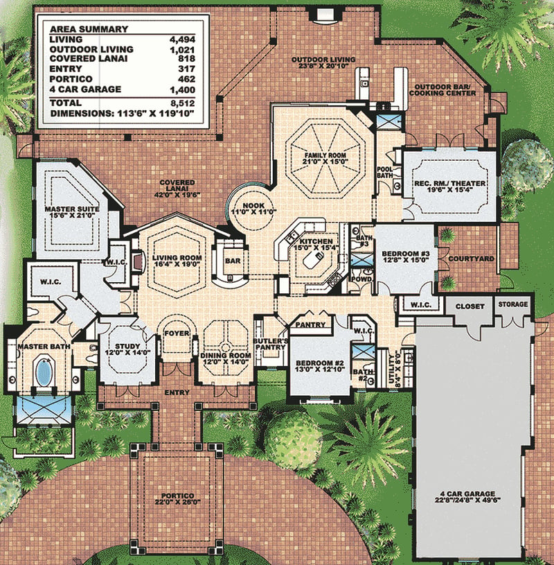 Plan 76014BW: Fabulous Outdoors and In - Floor Plan - Main Level - European, Florida-Style