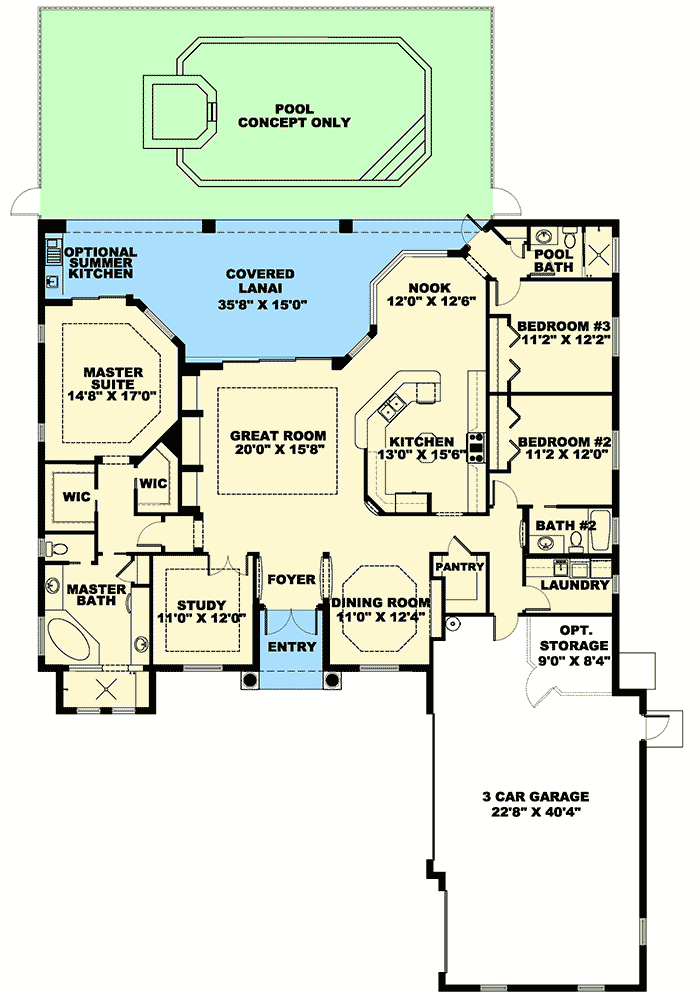 Plan 76022BW: Perfect One Level Mediterranean House Plan - Floor Plan - Main Level - Florida-Style, Mediterranean