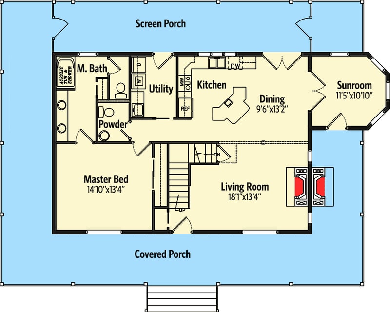 Plan 77603FB: Country House Plan with Massive Porch - 2035 Sq Ft - Floor Plan - Main Level - Cabin, Country, Mountain, Rustic, Vacation