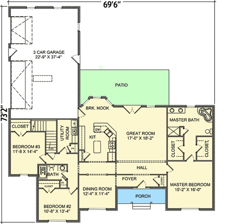 Plan 77609FB: Traditional 3 Bed Ranch House Plan - Floor Plan - Main Level - Ranch, Traditional