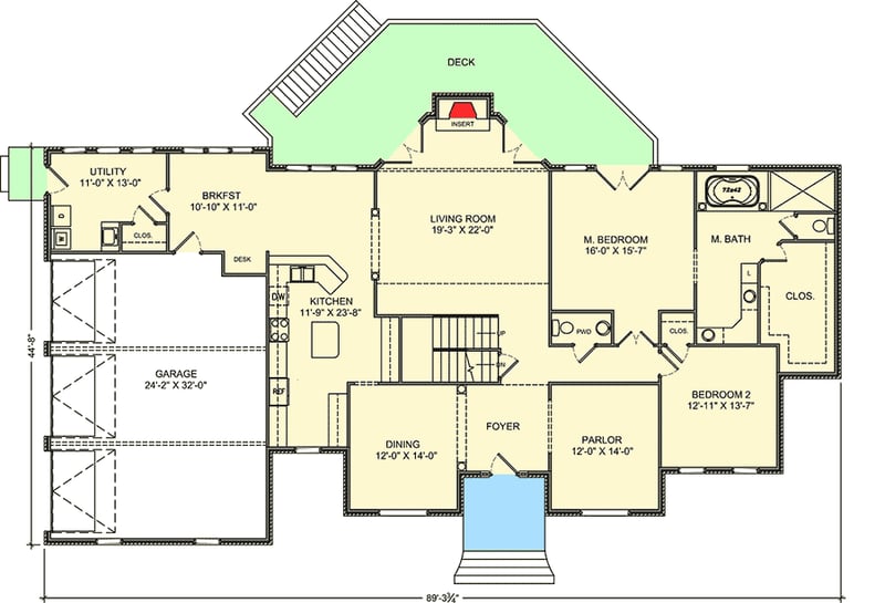 Plan 77616FB: Five Bedroom Brick Traditional House Plan - Floor Plan - Main Level - Traditional