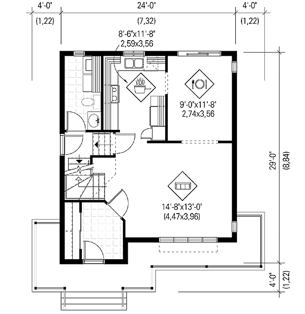 Plan 80500PM: 2-Story Cottage with Attractive Front Porch - Floor Plan - Main Level - Cottage, Country