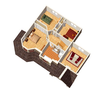 Plan 80638PM: Victorian Charmer - Floor Plan - Upper Floor - 3D View - Country, Victorian