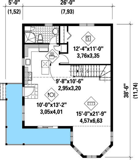 Plan 80679PM: Vacation Cabin with Loft Option - Floor Plan - Main Level - Cabin, Mountain, Northwest, Vacation