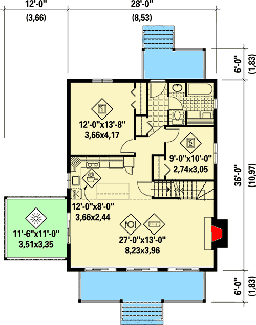 Plan 80685PM: Classic Mountain Cabin - Floor Plan - Main Level - Cottage, Mountain, Rustic, Vacation