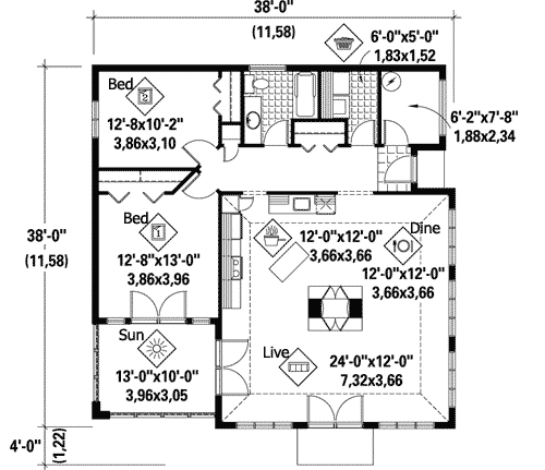Plan 80743PM: Charming Vacation Getaway Home - Floor Plan - Main Level - Coastal, Mountain, Ranch, Vacation