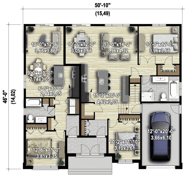 Plan 80783PM: Contemporary Ranch with An In-Law Apartment - Floor Plan - Main Level - Contemporary, Mid Century Modern, Ranch