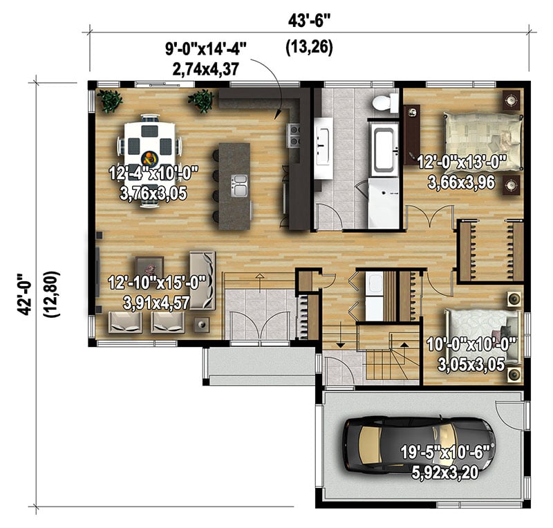 Plan 80790PM: Two Bedrooms with a Contemporary Vibe - Floor Plan - Main Level - Contemporary, Mid Century Modern, Modern