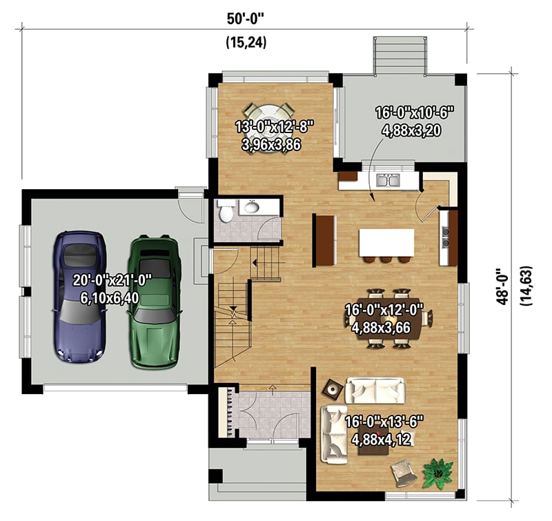 Plan 80843PM: Two-Story Contemporary House Plan - Floor Plan - Main Level