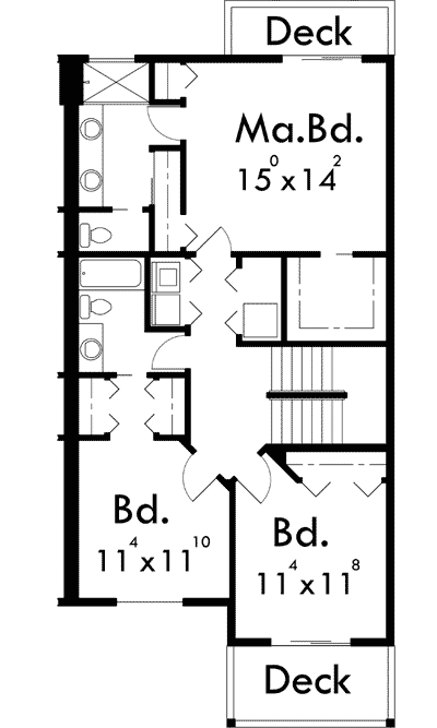 Plan 8127LB: Duplex with Sky Decks - Floor Plan - 2nd Floor