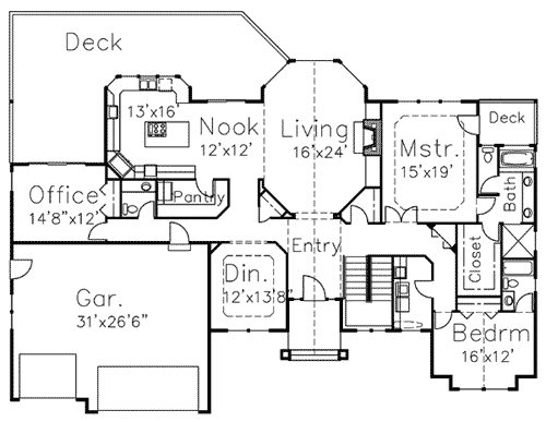 Plan 8143LB: Ranch House Plan With Walkout Lower Level - Floor Plan - Main Level - Northwest, Ranch