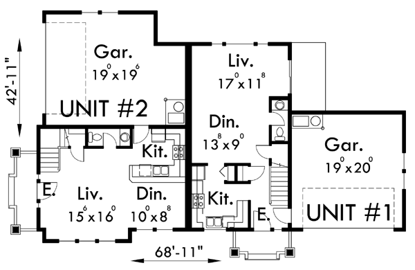 Plan 8155LB: Duplex House Plan for the Corner Lot - Floor Plan - Main Level