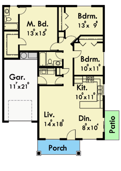 Plan 8156LB: Duplex House Plan with Matching 1265 Sq Ft 3 Bed Units - Floor Plan - Main Level