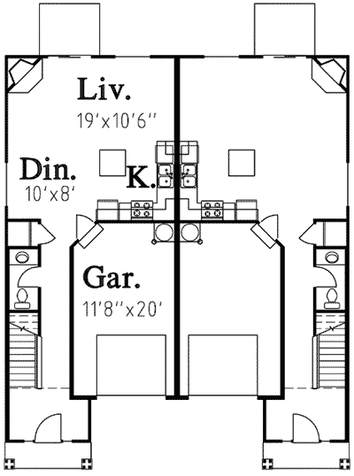 Plan 8159LB: Craftsman Duplex - Floor Plan - Main Level
