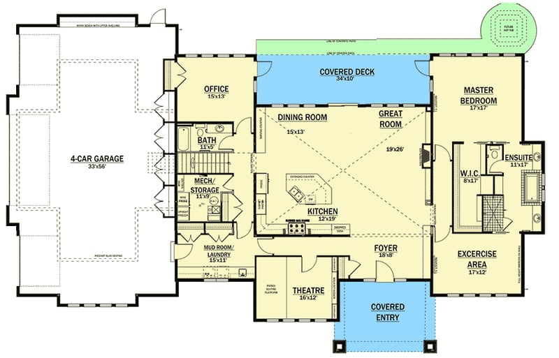 Plan 81601AB: Contemporary Prairie Style - Floor Plan - Main Level - Northwest, Prairie