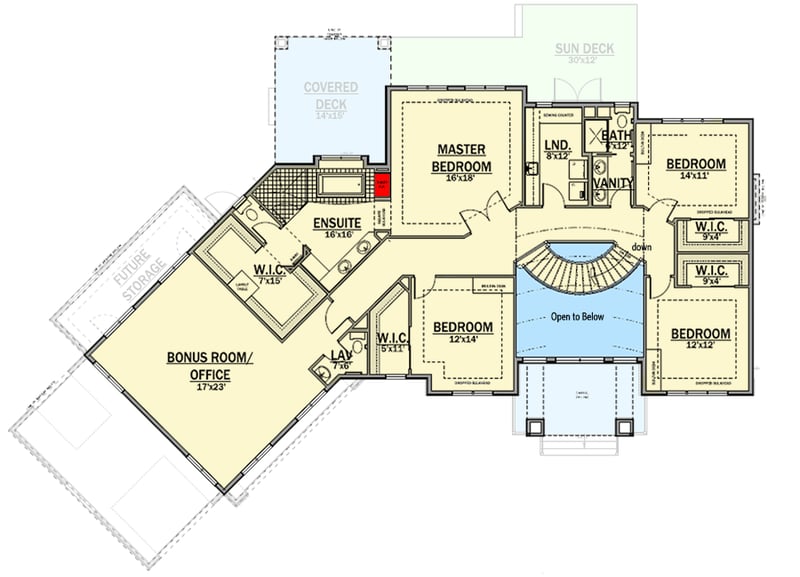Plan 81617AB: 3820 Square Foot Home Plan with Dramatic Curved Staircase - Floor Plan - 2nd Floor - Contemporary, Northwest, Transitional
