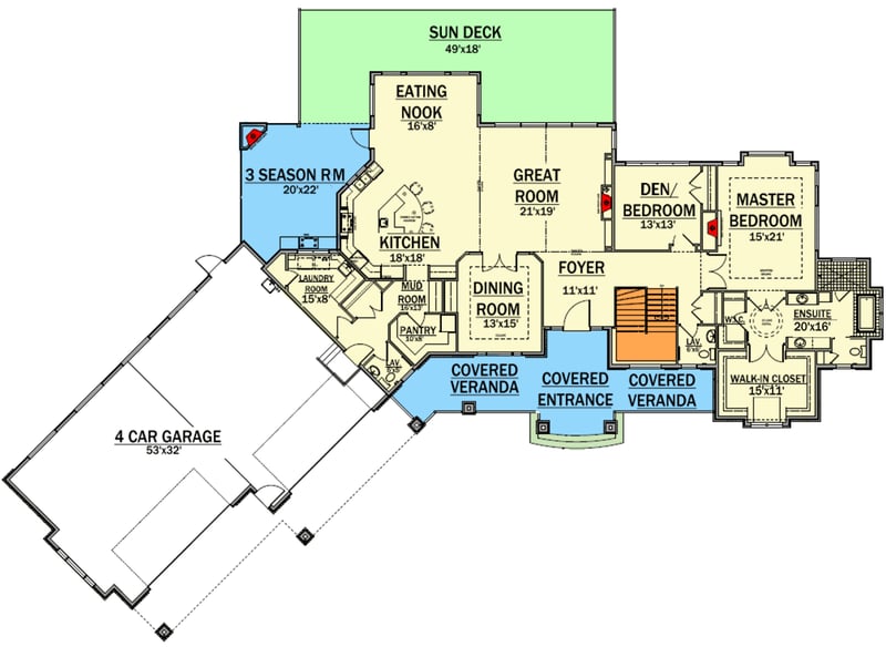 Plan 81649AB: Spacious Ranch with Optional Lower Level - Floor Plan - Main Level - European, Ranch, Traditional