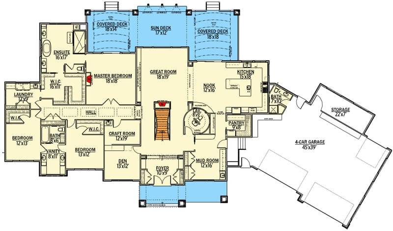 Plan 81664AB: European House Plan Loaded with Extras - Floor Plan - Main Level - European