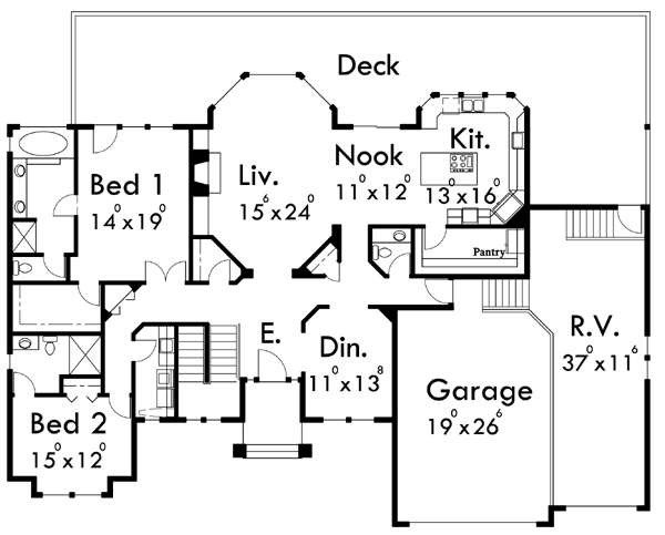 Plan 8174LB: Northwest Ranch House with RV Garage - Floor Plan - Main Level - Mountain, Northwest, Ranch