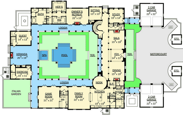 Plan 82006KA: Courtyard Beauty - Floor Plan - Main Level - Traditional