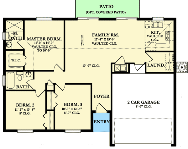 Plan 82021KA: Economical 3 Bed Ranch Home Plan - Floor Plan - Main Level - Ranch, Southern