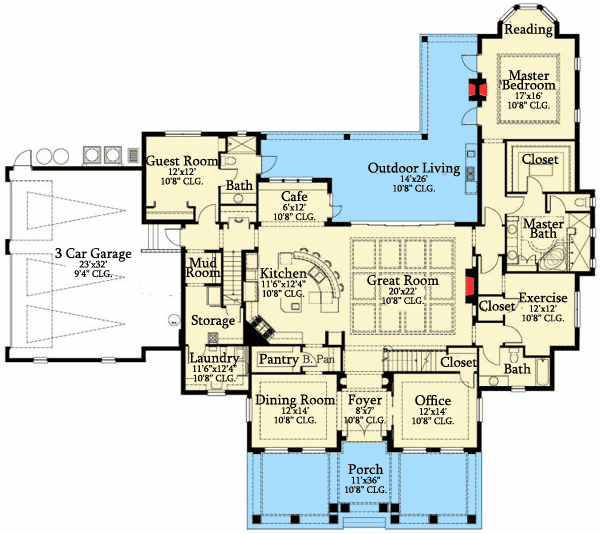 Plan 82076KA: Designer Touches in Mediterranean House Plan - Floor Plan - Main Level - Florida-Style, Mediterranean