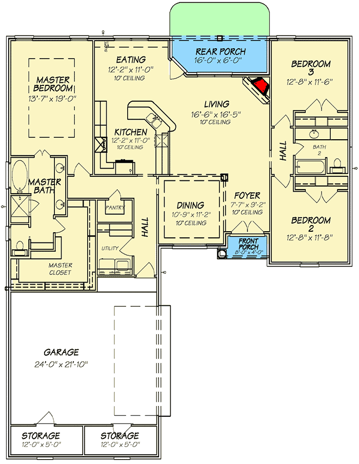 Plan 83815JW: Southern House Plan with Open Layout - Floor Plan - Main Level - Southern, Traditional