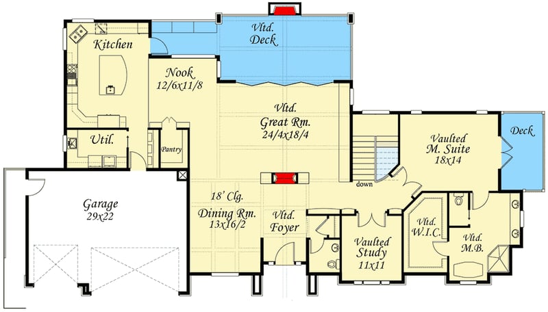 Plan 85020MS: 4 Bedroom Mountain Home Plan - Floor Plan - Main Level - European, Mountain