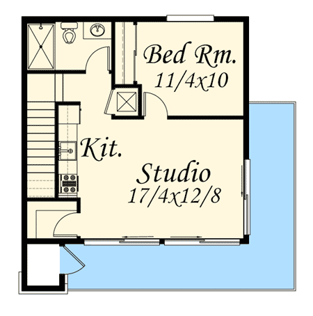 Plan 85022MS: Contemporary Garage Studio - 615 Sq Ft - Floor Plan - 2nd Floor - Carriage, Contemporary, Mid Century Modern