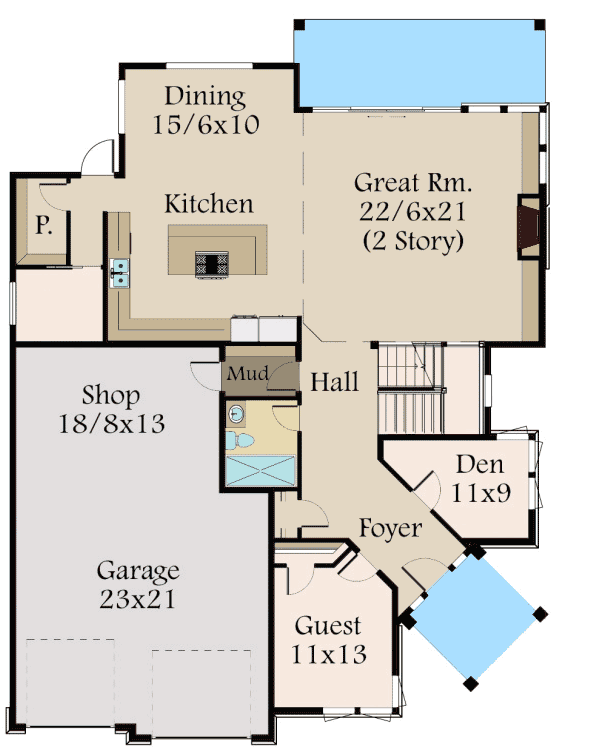 Plan 85123MS: Angled Entry 5 Bed Modern House Plan - Floor Plan - Main Level - Contemporary, Modern, Northwest