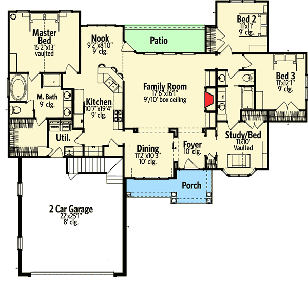 Plan 86253HH: Split Bed Layout and a Bonus Room - Floor Plan - Main Level - Traditional
