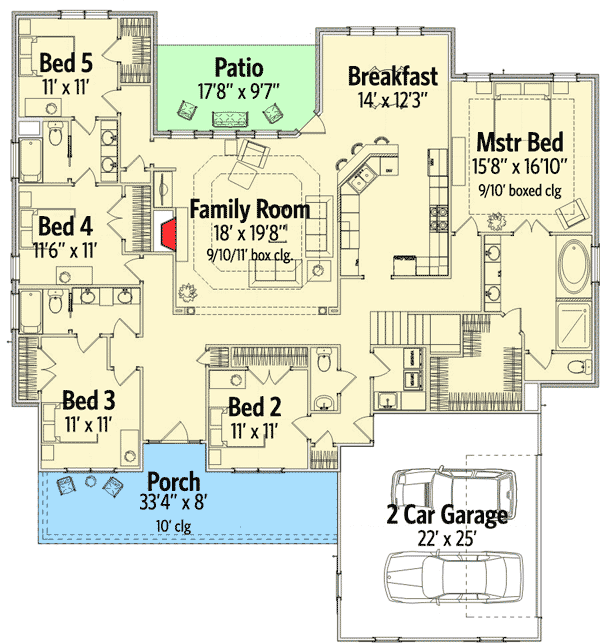 Plan 86274HH: Comfortable Country House Plan - Floor Plan - Main Level - Country, Traditional
