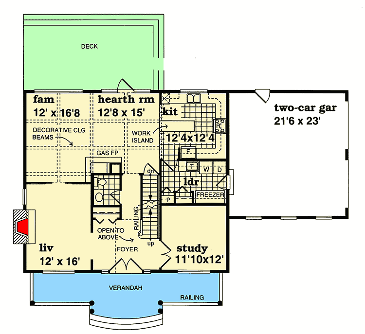 Plan 88141SH: 4-Bed Home Plan with Country Kitchen - Floor Plan - Main Level - Country
