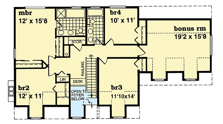 Plan 88141SH: 4-Bed Home Plan with Country Kitchen - Floor Plan - 2nd Floor - Country