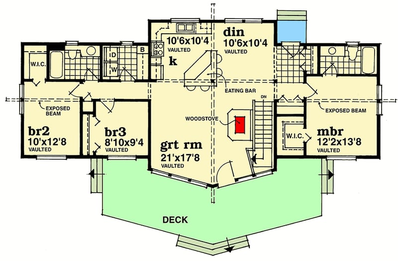 Plan 88186SH: 3-Bed Contemporary Home Plan with Great Outdoor Space - Floor Plan - Main Level - Contemporary, Mountain, Vacation