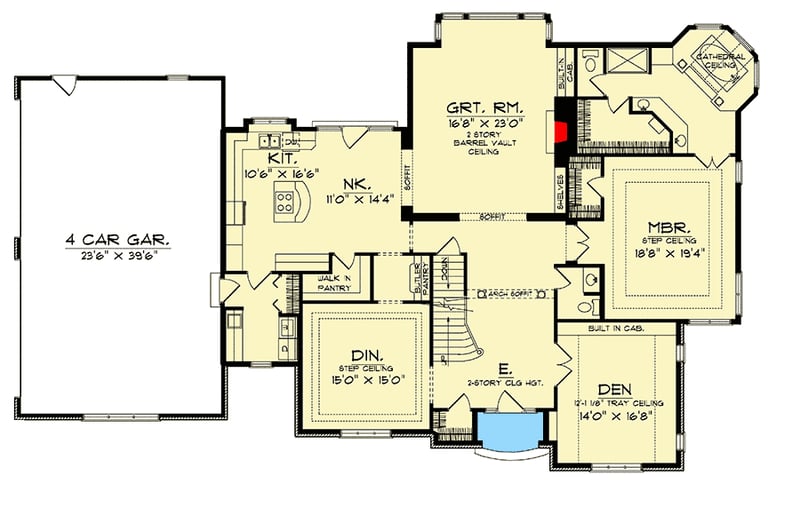 Plan 89596AH: Lavish Four Bedroom Home Plan - Floor Plan - Main Level - European, Southern