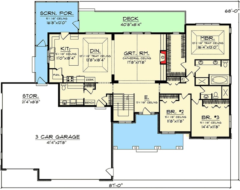 Plan 89805AH: Northwest Ranch Home - Floor Plan - Main Level - Northwest, Ranch