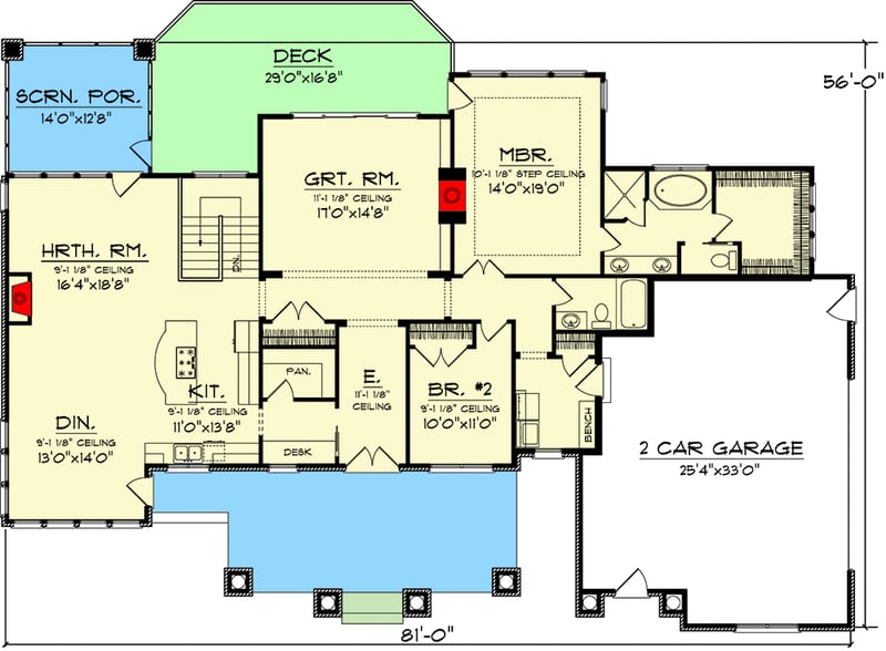 Plan 89822AH: 2 Bedroom Rambling Ranch Home Plan - 2147 Sq Ft - Floor Plan - Main Level - Craftsman, Northwest, Ranch