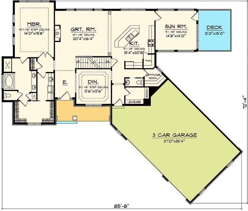 Plan 89830AH: Angled Garage Home Plan - Floor Plan - Main Level - Craftsman, European, Northwest