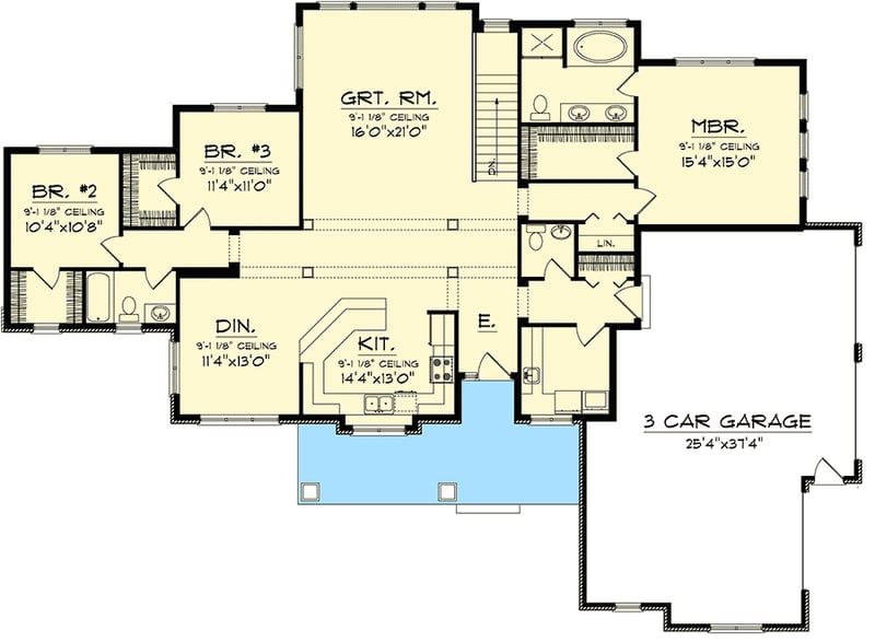 Plan 89884AH: 3 Bedroom Sprawling Ranch Home Plan - Floor Plan - Main Level - Craftsman, Northwest, Ranch