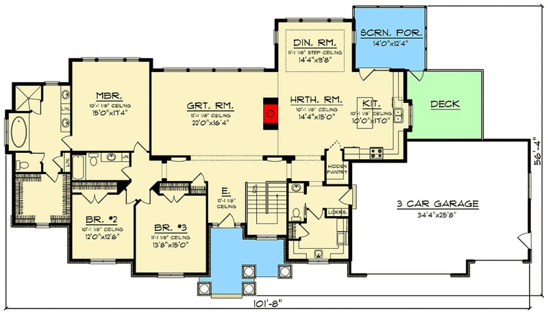 Plan 89922AH: Sprawling Craftsman Ranch House Plan with Screened Porch and Deck - Floor Plan - Main Level - Craftsman, Northwest, Ranch